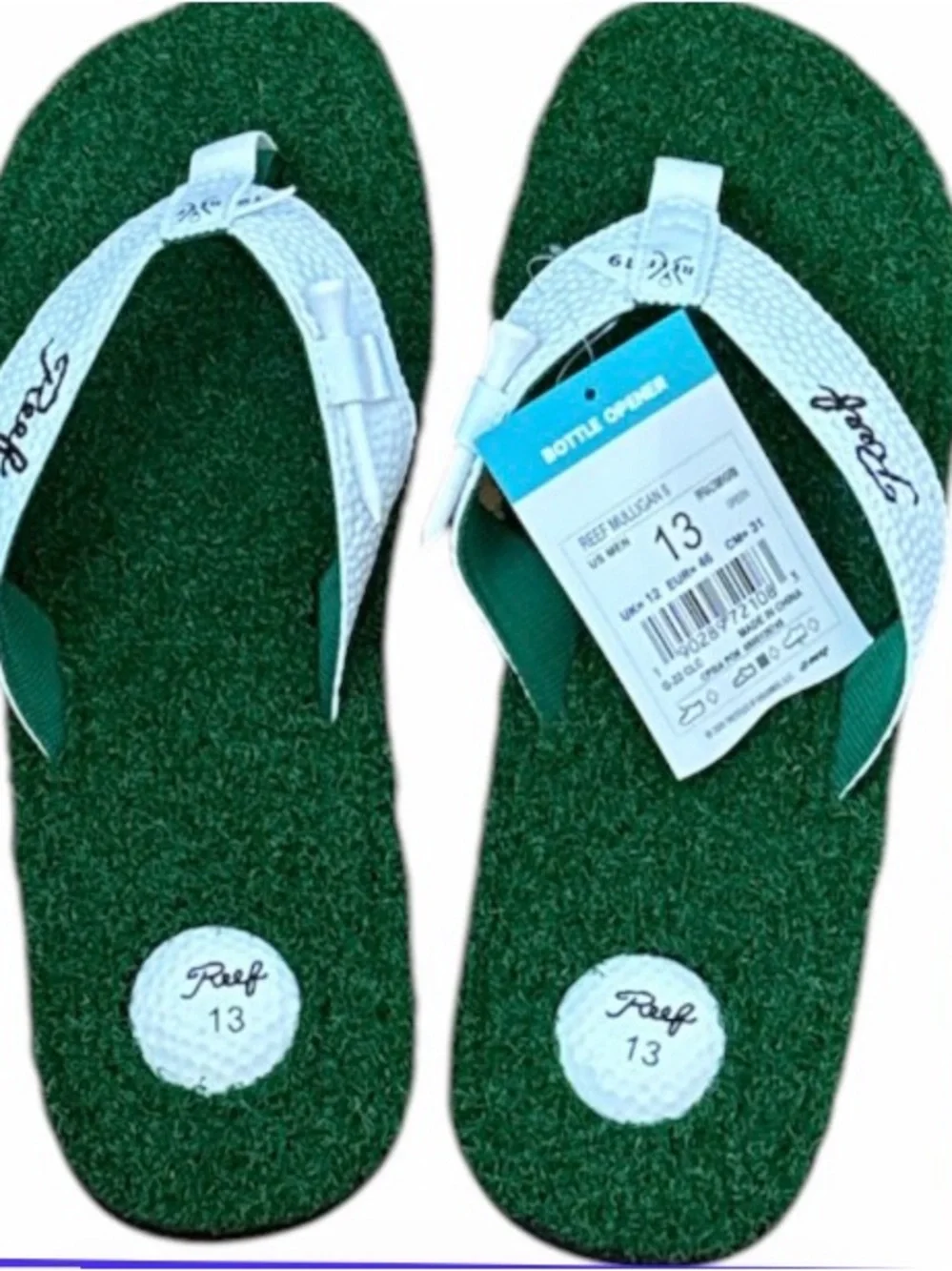Reef Mens Size 13 Golf Flip Flops Mulligan II Turf Grass Tee Holder Rare HTF